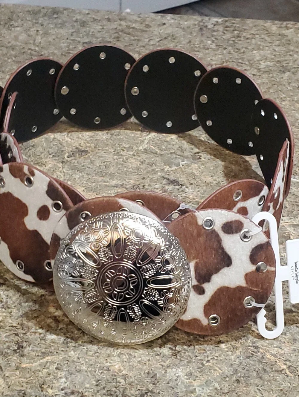 HAUTE HIPPIE NWT SMALL MED. BELT. STATEMENT. COWPRINT FLORAL CONCHO